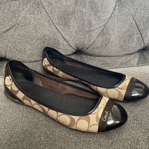 Coach Cecile Signature Monogram CC ballet flats dark brown tan size 8b size 8